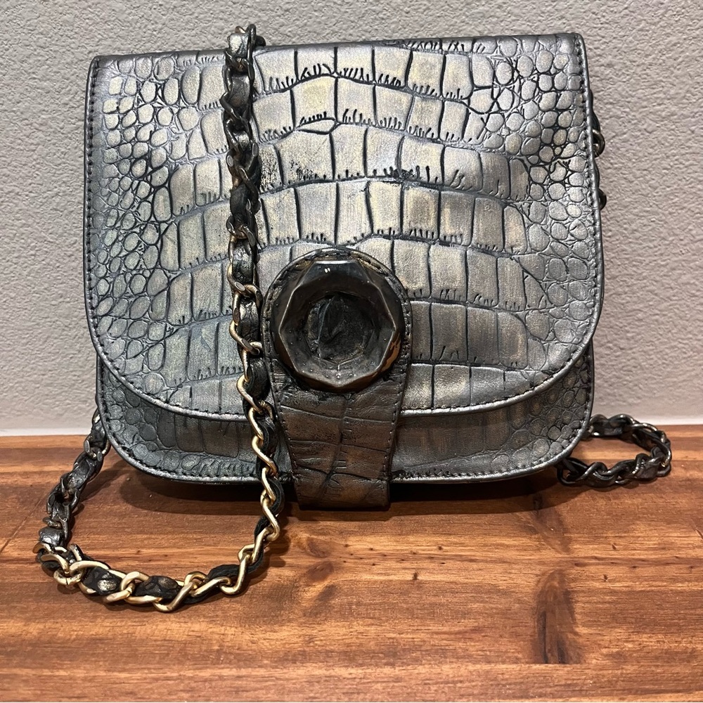 Stuart Weitzman Collection Alligator Print Crossbody Bag with Chain Strap